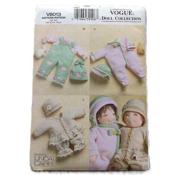 Vintage 15" Baby Doll Clothes Sewing Pattern Overalls Sleeper Jacket UNCUT Vogue - Picture 1 of 9
